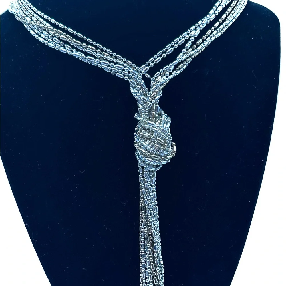 Vintage Two Tone Silver Gold Multi Strand Tassel Statement Necklace